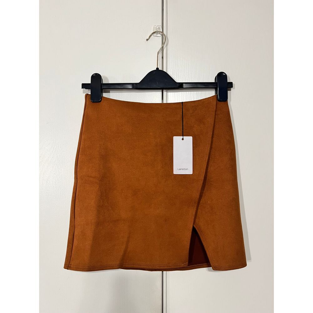 Revolve: Sueded front slit mini skirt by Lanston, Cognac XS $150
